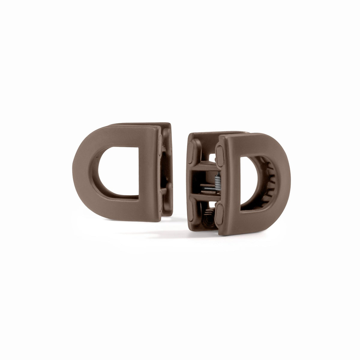 Sandstone magnetic hair clips, taupe and brown, opened apart